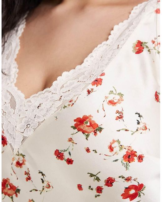 ASOS White Asos Design Curve V Neck Lace Matt Satin Maxi Dress