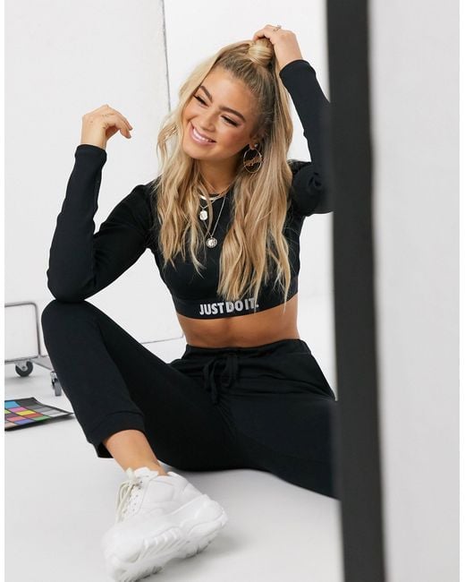 Nike Black Ribbed Just Do It Long Sleeve Crop Top