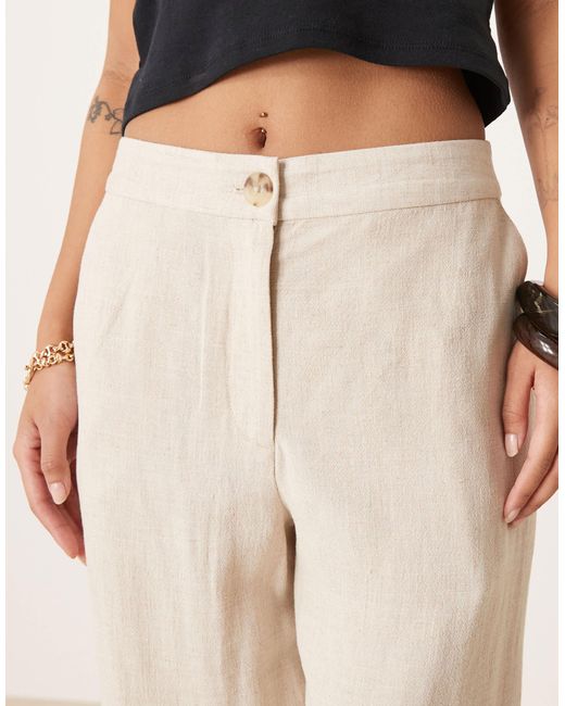Petite - pantalon droit décontracté en lin mélangé - naturel ASOS en coloris Natural