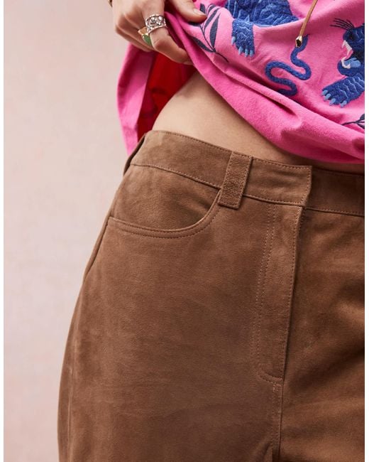 ASOS Pink Straight Leg Suede Panelled Pants