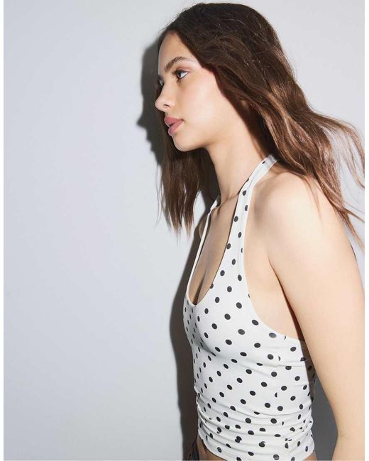 Stradivarius White Racer-neck Top