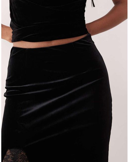 Gina Tricot Black Co-Ord Velvet Maxi Skirt With Laces Side Split