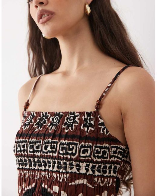 New Look Brown Co-ord Palm Beaded Cami Top