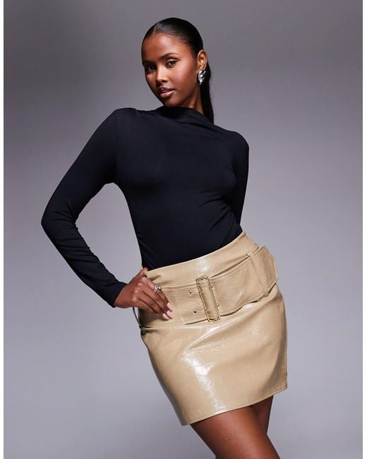 River Island Gray Faux Leather Pocket Detail Mini Skirt