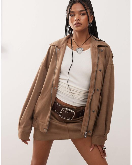 Kenny - bomber en imitation daim avec col - fauve clair Lioness en coloris Brown