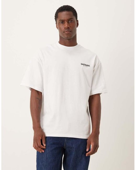 SELECTED White Oversized T-shirt With Bonsai Back Print for men