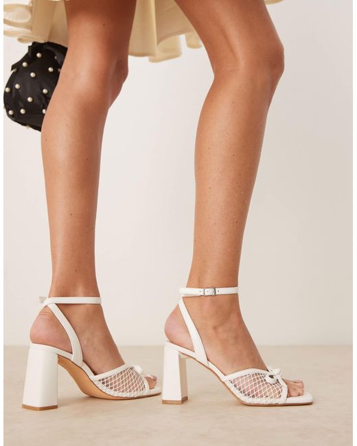Glamorous White Mid Block Heeled Bow Sandals