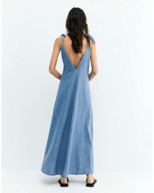 Pull&Bear Blue Long Denim Strappy Dress