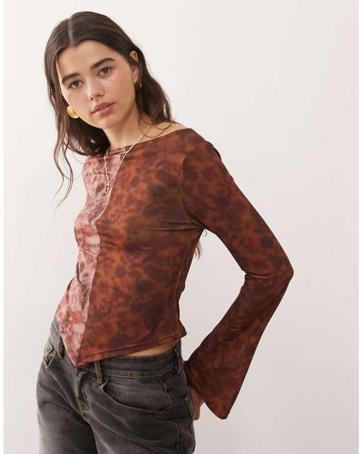 Reclaimed Vintage Multicolor Slash Neck Angel Sleeve Top