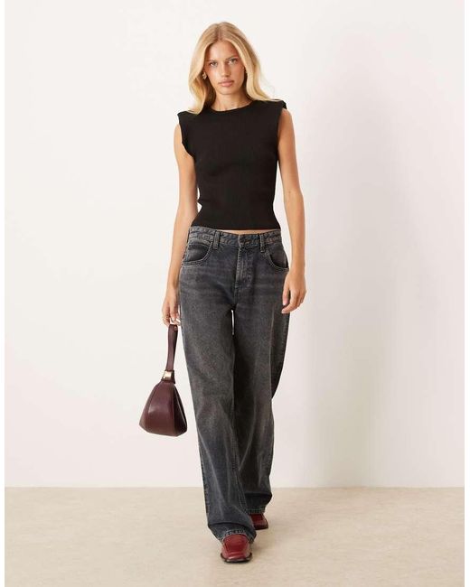 ASOS Black Knitted Tank Top With Shoulder Pads