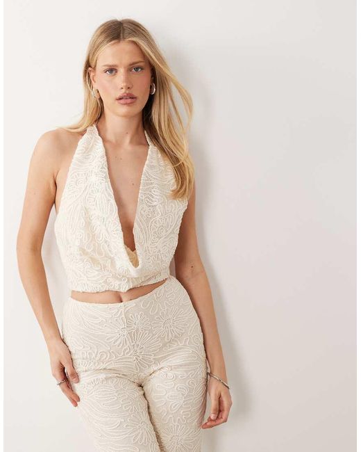 ASOS Natural Textured Halter Neck Drape Top