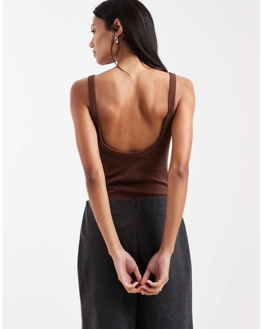 ASOS Katoenen Geribbelde Bodysuit Met Lage Ronde Rug in het Brown