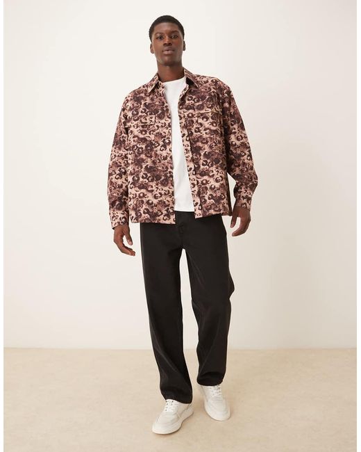 ASOS Brown Oversized Fit Leopard Printed Shirt With Pocket Detail for men
