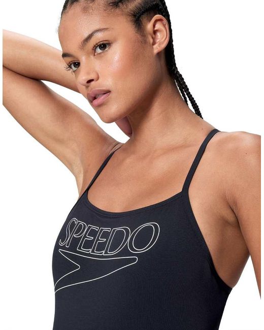 Speedo Blue Endurance+ Logo Thin Strap Swimsuit