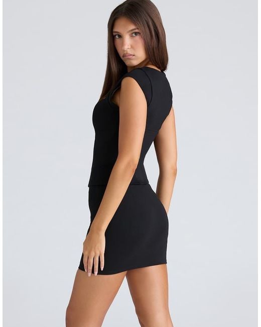 House Of Cb Black The Cap Sleeve Stretch Corset Top
