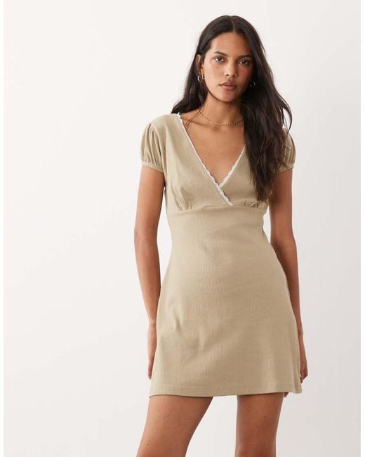 Miss Selfridge Natural Wrap Cap Sleeve Mini Dress