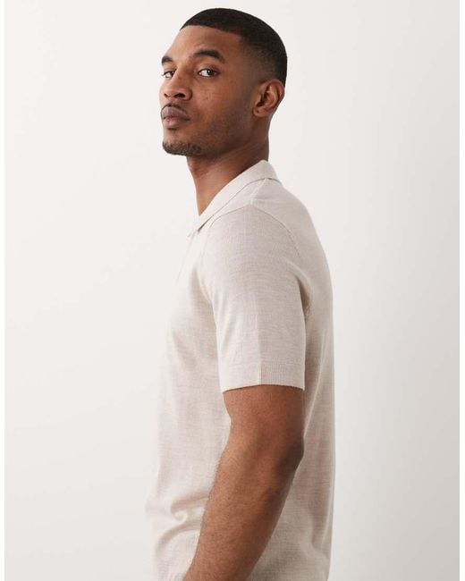 SELECTED White 100% Wool Half Zip Knitted Polo for men