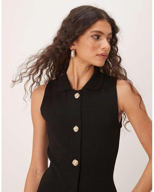 Mango Gebreide Gilet Met Gouden Knopen in het Black