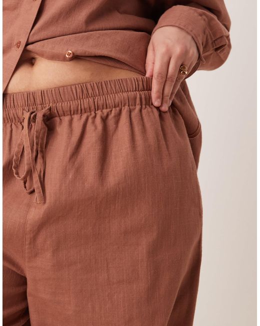 ASOS Brown Curve Linen Look Pull On Trousers Co-ord