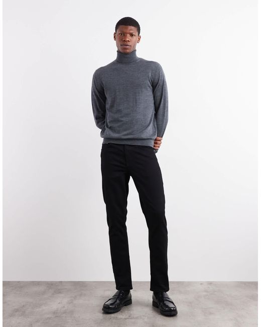 Mango Blue Knitted Roll Neck Jumper for men