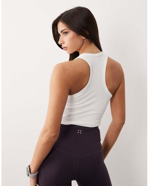4505 Blue Seamless Rib Scoop Neck Cropped Vest With Racer Back
