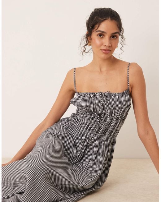 Abercrombie & Fitch Soft Neck Spaghetti Strap Flowy Maxi Dress in Gray |  Lyst