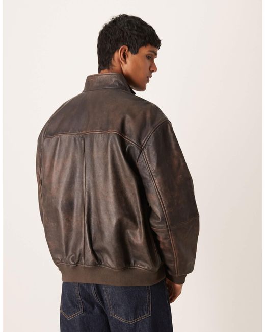 ASOS – bomberjacke im vintage-look aus braunem echtleder in Brown für Herren