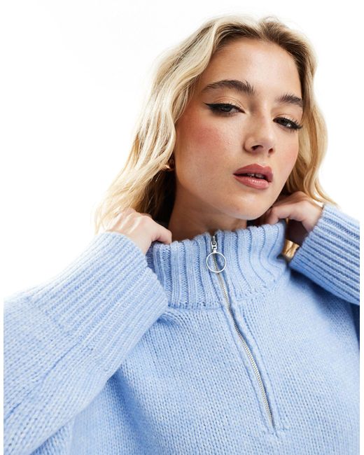 ASOS Relaxed Sweater With Zip Collar in Blue Lyst