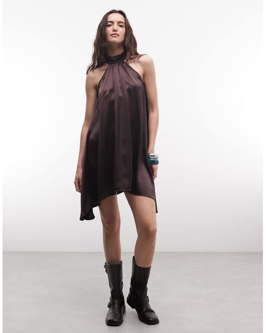 Reclaimed Vintage Purple Satin Halter Mini Dress