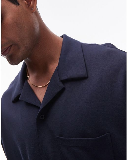 Topman Blue Premium Extreme Oversized Fit Button Through Jersey Polo for men