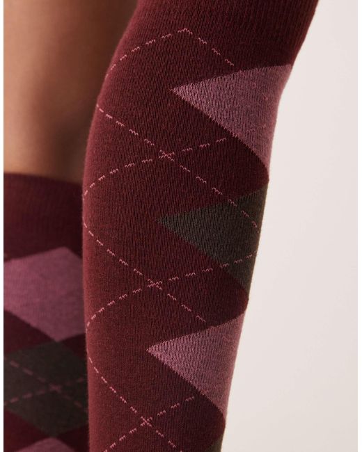 ASOS Purple Knee High Socks With Front Argyle Placement