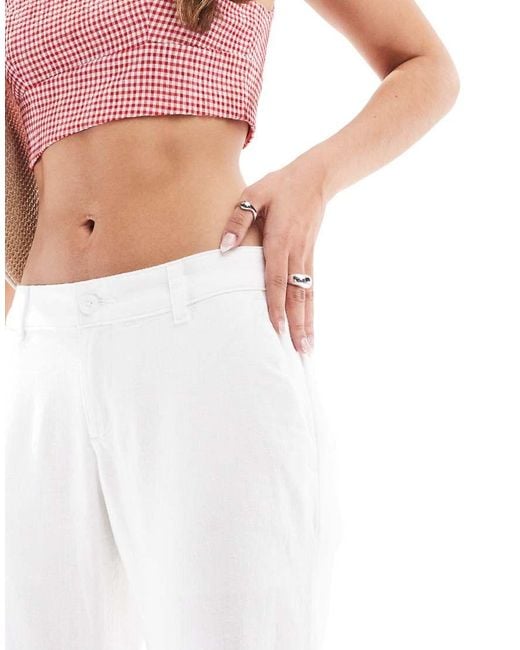 Hollister White Low Rise Linen Tailored Baggy Flare Trousers