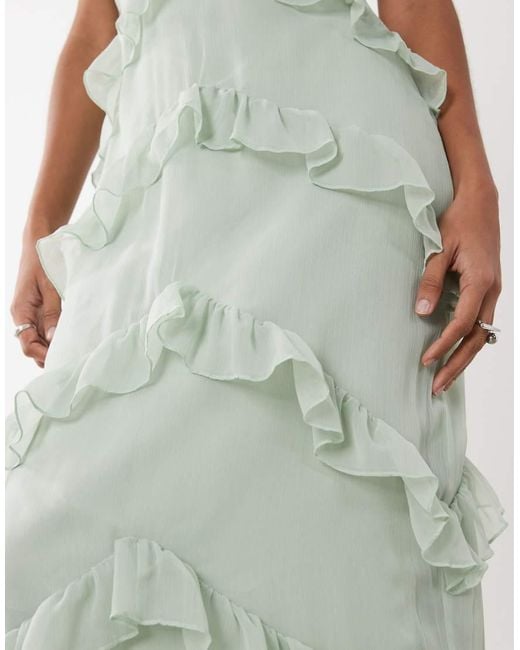 Pretty Lavish White Chiffon V-neck Ruffle Maxi Dress