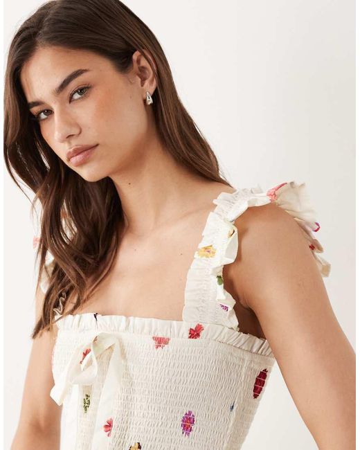 Nobody's Child Natural Christina Cotton Flutter Sleeve Shirred Bodice Midi Dress