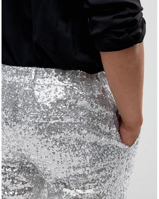 ASOS Skinny Smart Pants In All Over Sequin Silver in Metallic for