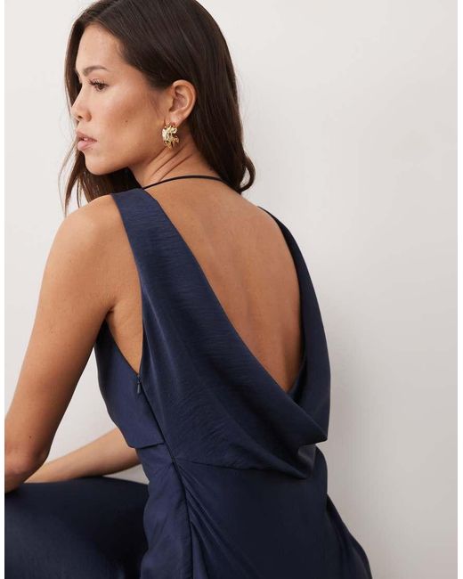 ASOS Blue Satin Drape Bodice Maxi Dress With Cowl Back Detail