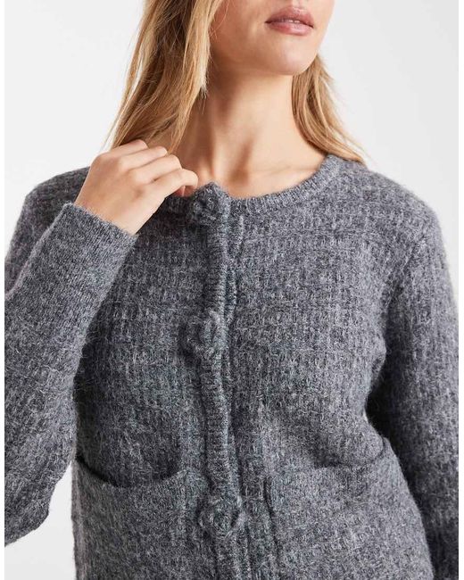 Vero Moda Gray Knitted Cardigan With Rose Applique Buttons