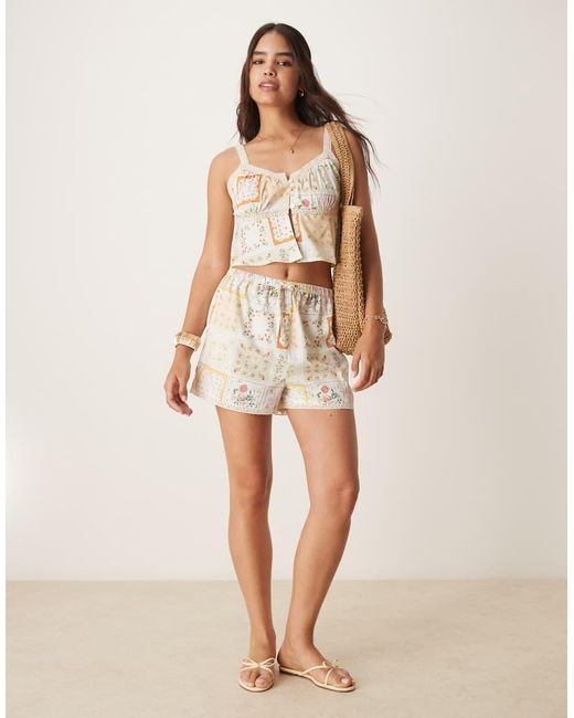 Aray Brown Patchwork Print Beach Top Co-Ord