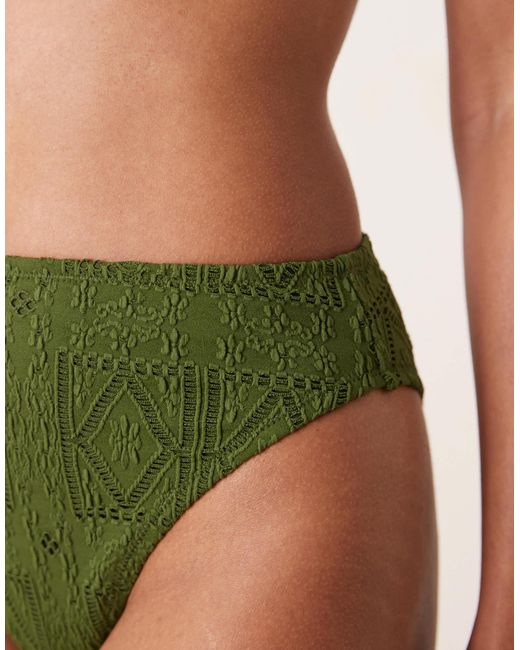ASOS Green Bertie Broderie High Leg High Waist Bikini Bottom