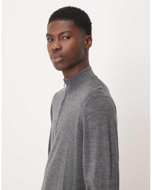 Mango Gray Knitted Half Zip for men