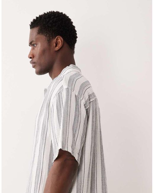 Jack & Jones White Textured Stripe Shirt With Short Sleeves for men