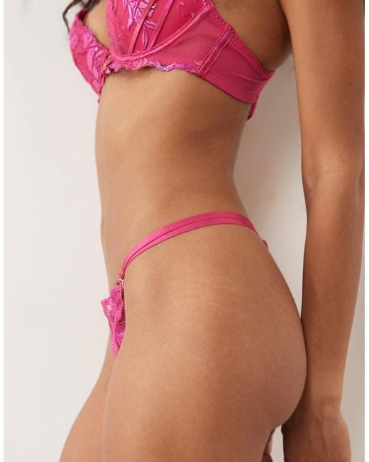 Ann Summers Pink Magnetizing Foiled Embroidery Tanga Thong