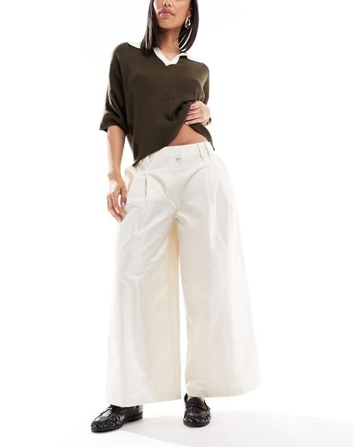 ASOS White Clean Cotton Cropped Wide Leg Trousers With Seam Detail