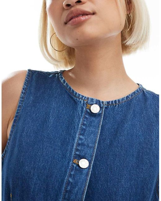 ASOS Blue Button Down Denim Maxi Dress With Waist Darts