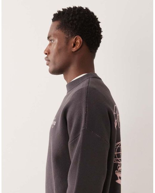 Prohibited Gray Vortex Knitted Crew Neck Jumper for men