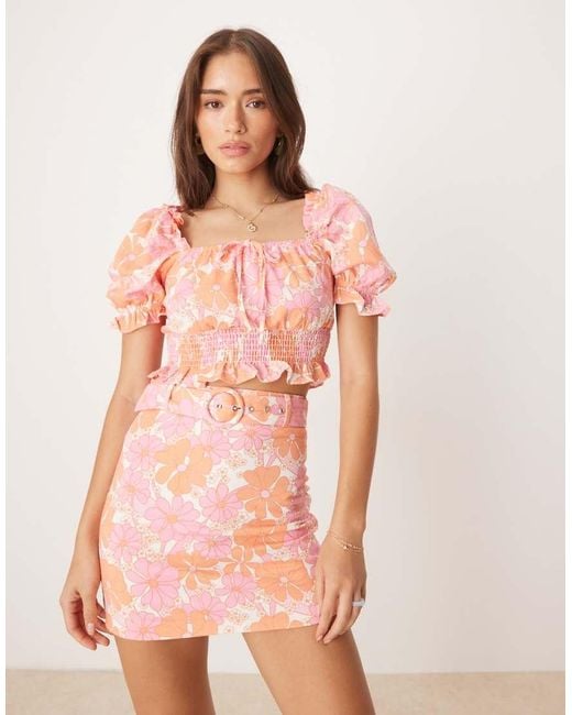 Collective The Label Pink Puff Shoulder Ruched Crop Top