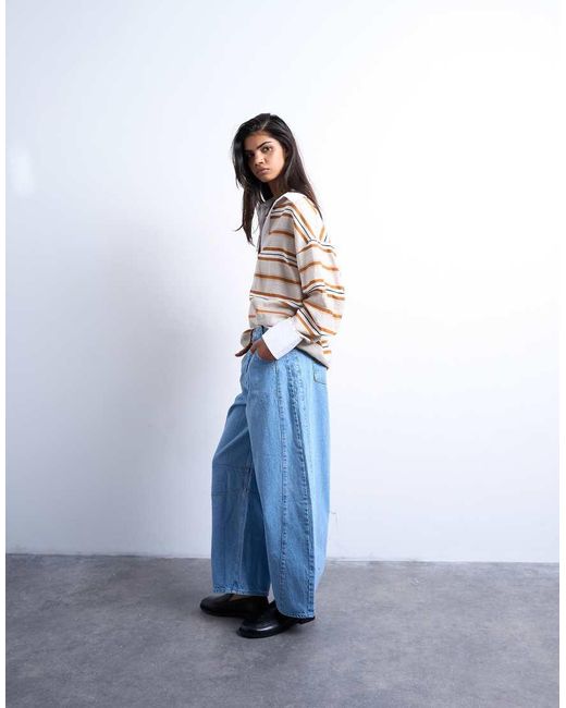 TOPSHOP Blue Mid Rise Side Panel Barrel Jean