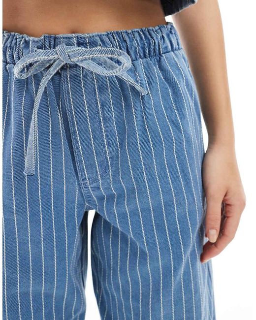 ASOS Broek Met Wijde Pijpen, Gestrikte Voorkant En Geborduurde Strepen in het Blue