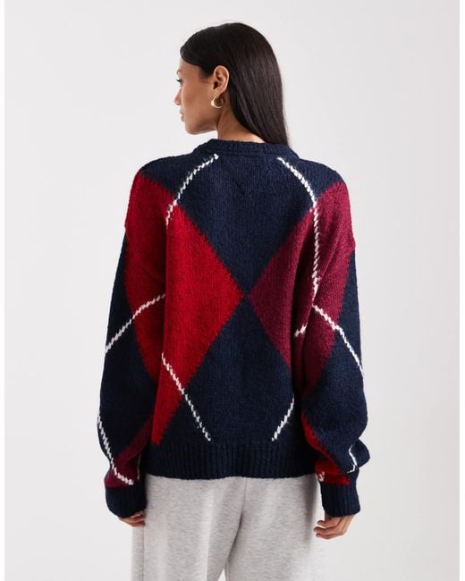 Pull à motif losanges - bordeaux et Tommy Hilfiger en coloris Red