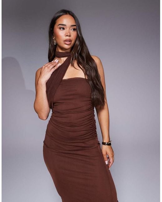 ASOS Purple Bandeau Mesh Scarf Detail Maxi Dress